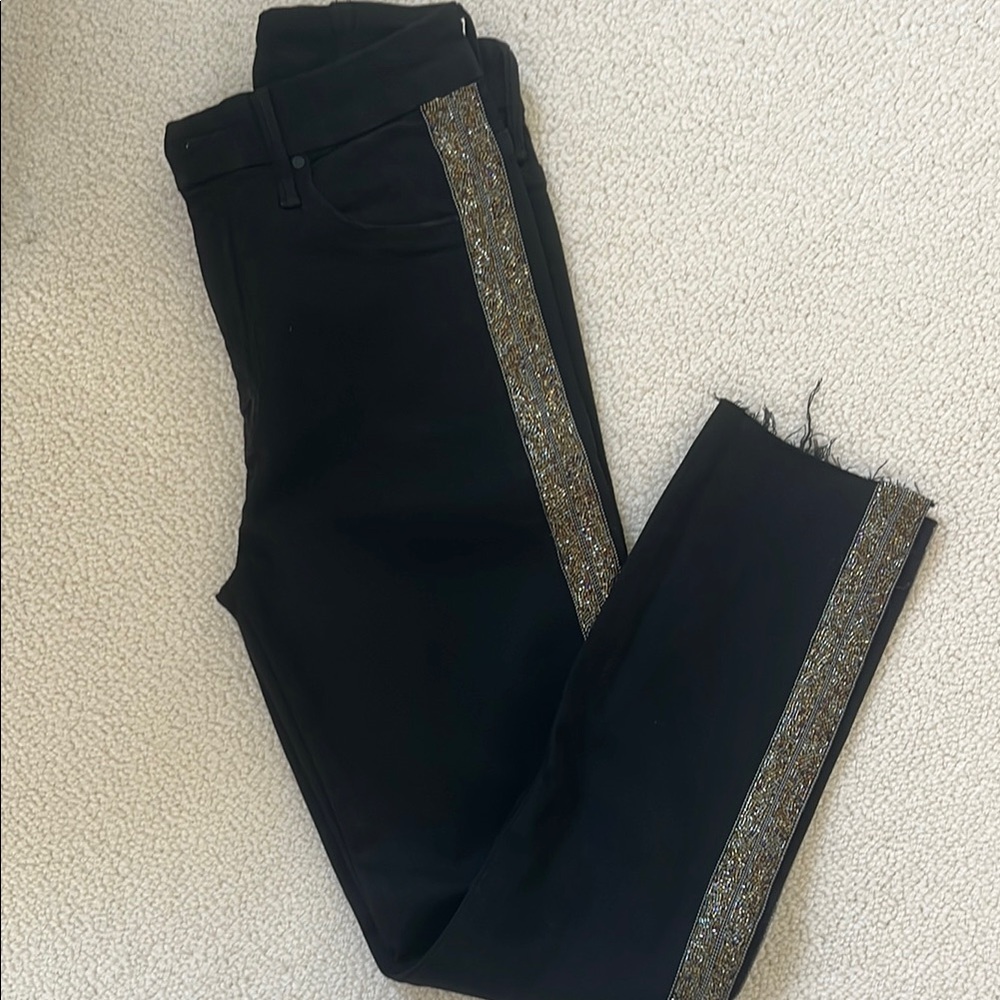 Stylish Black jeans Pants with Gold Accents